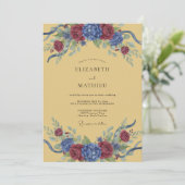 ブルゴーニュブルーの花のアーチの結婚式 招待状 (スタンド正面)
