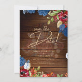 ブルゴーニュブルーの花の結婚式SAVE+THE+DATE 招待状 (正面)