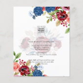 ブルゴーニュブルーの花をあしらった田舎風の結婚式フォトウェディング招待状 チラシ (裏面)