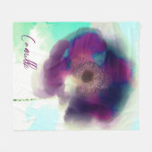 ブルゴーニュブルーウォーターカラーポピーフローラモノグラム フリースブランケット (正面(横))