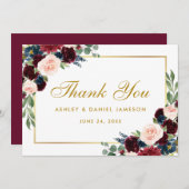 ブルゴーニュブルーフローラ結婚金ゴールド感謝していズB サンキューカード (正面/裏面)