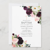 ブルゴーニュプラムと赤面ピンクフローラバプテスマ 招待状 (正面)