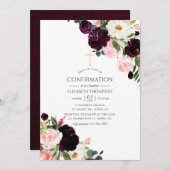 ブルゴーニュプラムと赤面ピンクフローラ確認 招待状 (正面/裏面)