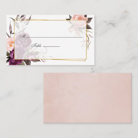 ブルゴーニュプラムと赤面フローラ幾何結婚の プレイスカード (正面/裏面)