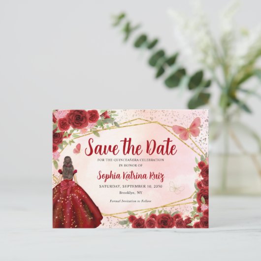 ブルゴーニュプリンセスフローラキンセアニラ日付を保存 ポストカード (スタンド正面)