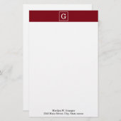 ブルゴーニュホワイトフレームイニシャルモノグラム 便箋 (正面/裏面)