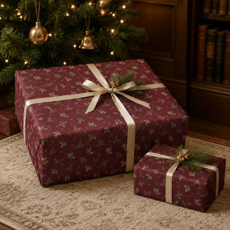 ブルゴーニュボタニカル クリスマス ギフト包装紙 ラッピングペーパー