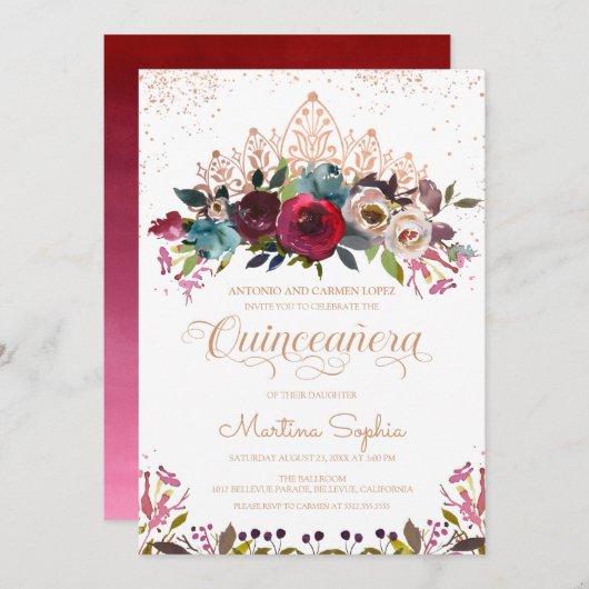 ブルゴーニュボホフローラ&金ゴールドティアラキンセアニェラ 招待状 (正面/裏面)