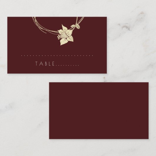 ブルゴーニュマルーン花金ゴールド植物表カード1 プレイスカード (正面/裏面)
