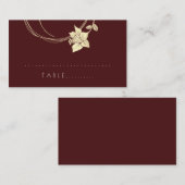 ブルゴーニュマルーン花金ゴールド植物表カード プレイスカード (正面/裏面)