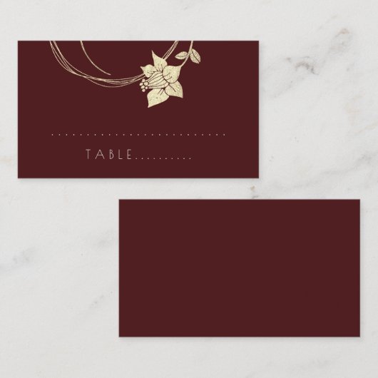 ブルゴーニュマルーン花金ゴールド植物表カード プレイスカード (正面/裏面)