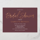 ブルゴーニュミニマリストスクリプトブライダルシャワーバラ 箔招待状 (正面)