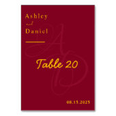 ブルゴーニュミニマルーと金ゴールドモノグラムエレガントな結婚式 テーブルナンバー (裏面)