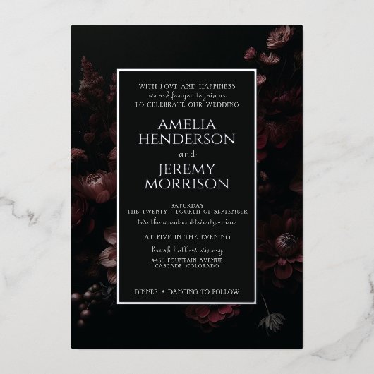 ブルゴーニュムーディーズフローラ 箔招待状 (正面)