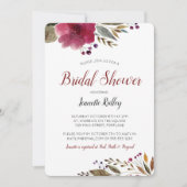 ブルゴーニュモダンウォーター色フローラブライダルシャワー 招待状 (正面)