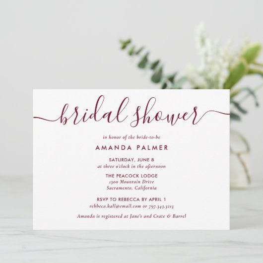 ブルゴーニュモダンスクリプトブライダルシャワー 招待状 (スタンド正面)
