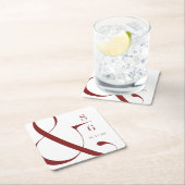 ブルゴーニュモダンタイポグラフィカップルのモノグラム スクエアペーパーコースター (インサイチュ)