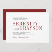 ブルゴーニュモダンタイポグラフィミニマル秋の結婚式 招待状 (正面/裏面)