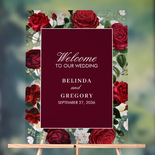 ブルゴーニュモダンフローラウォーターカラーエレガントな結婚式 アクリルサイン (ニュートラル)