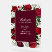 ブルゴーニュモダンフローラウォーターカラーエレガントな結婚式 アクリルサイン (傾斜)