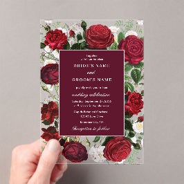 ブルゴーニュモダンフローラウォーターカラーエレガントな結婚式 アクリル招待状