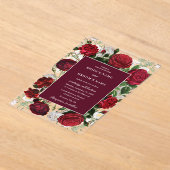 ブルゴーニュモダンフローラウォーターカラーエレガントな結婚式 アクリル招待状 (レイダウン)