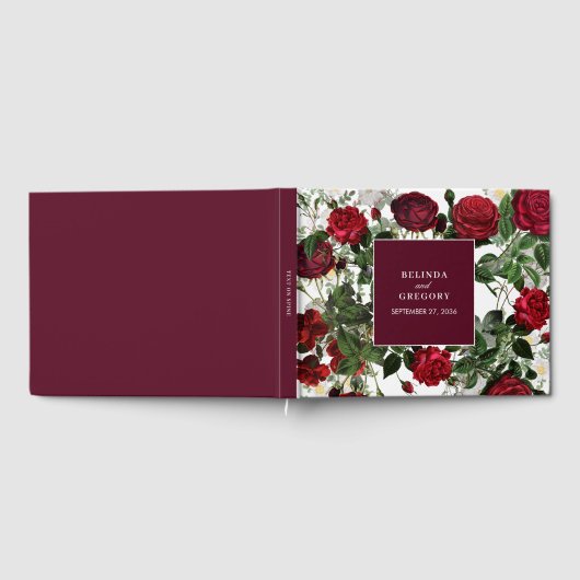 ブルゴーニュモダンフローラウォーターカラーエレガントな結婚式 ゲストブック (全面)