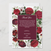 ブルゴーニュモダンフローラウォーターカラーエレガントな結婚式 サンキューカード (正面)