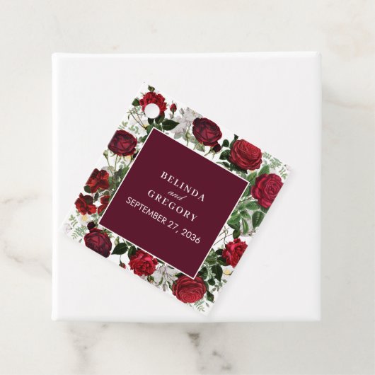 ブルゴーニュモダンフローラウォーターカラーエレガントな結婚式 フェイバータグ (インサイチュ)