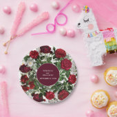 ブルゴーニュモダンフローラウォーターカラーエレガントな結婚式 ペーパープレート (パーティー)