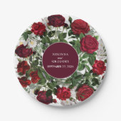 ブルゴーニュモダンフローラウォーターカラーエレガントな結婚式 ペーパープレート (正面)