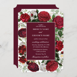 ブルゴーニュモダンフローラウォーターカラーエレガントな結婚式 招待状