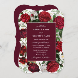 ブルゴーニュモダンフローラウォーターカラーエレガントな結婚式 招待状