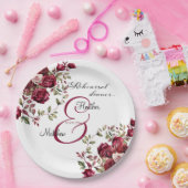 ブルゴーニュモダンフローラリハーサル結婚ディナー ペーパープレート (パーティー)