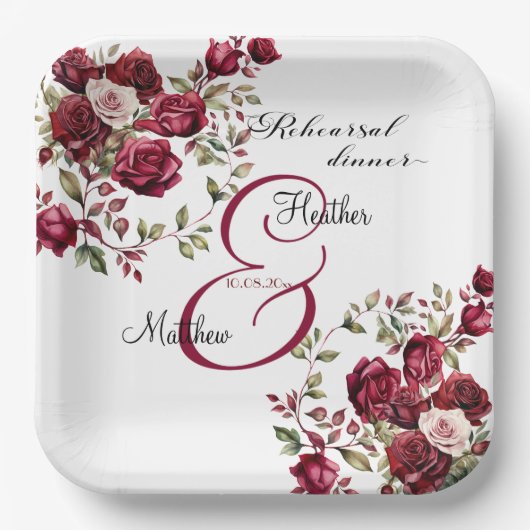 ブルゴーニュモダンフローラリハーサル結婚ディナー ペーパープレート (正面)