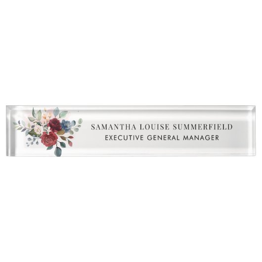 ブルゴーニュモダンフローラ水彩 デスクネームプレート (正面)
