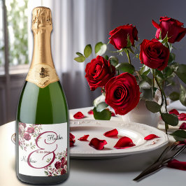 ブルゴーニュモダンフローラ結婚スクリプト スパークリングワインラベル