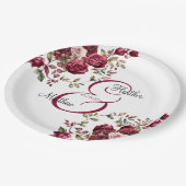 ブルゴーニュモダンフローラ結婚スクリプト ペーパープレート (アングル)