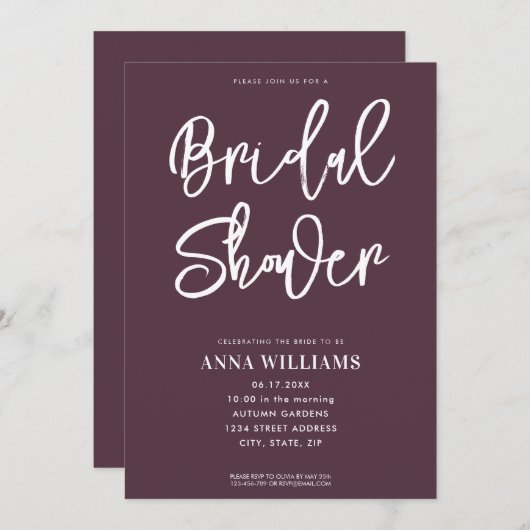 ブルゴーニュモダンブライダルシャワーへの招待 招待状 (正面/裏面)