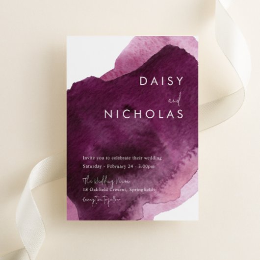 ブルゴーニュモダンマルーン水結婚色 招待状