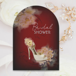 ブルゴーニュモダンヴィンテージ牡丹フローラブライダルシャワー 招待状