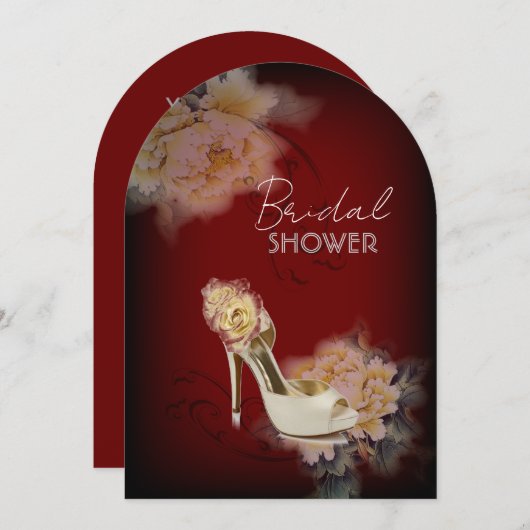 ブルゴーニュモダンヴィンテージ牡丹フローラブライダルシャワー 招待状 (正面/裏面)
