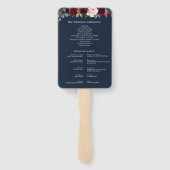 ブルゴーニュモダンーとネイビーブルーフラワーの結婚式プログラム ハンドファン (裏面)