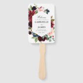 ブルゴーニュモダンーとネイビーブルーフラワーの結婚式プログラム ハンドファン (正面)