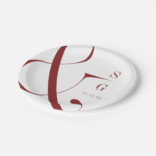 ブルゴーニュモダンーのミニマルなカップルのモノグラム ペーパープレート (アングル)