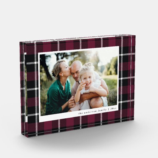 ブルゴーニュモダンーの素朴なタータンチェックチェック家族の写真 フォトブロック (左)