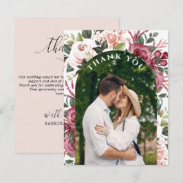 ブルゴーニュモダンーアイボリークリームピンクフローラ写真 サンキューカード