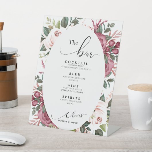 ブルゴーニュモダンーアイボリークリームピンク |バー結婚の 台座サイン (インサイチュ)