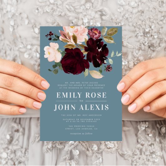 ブルゴーニュモダンーダスティブルー結婚式招待状 招待状