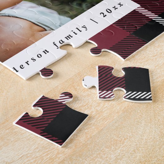 ブルゴーニュモダンーファミリー写真素朴なタータンチェックチェック ジグソーパズル (側面)